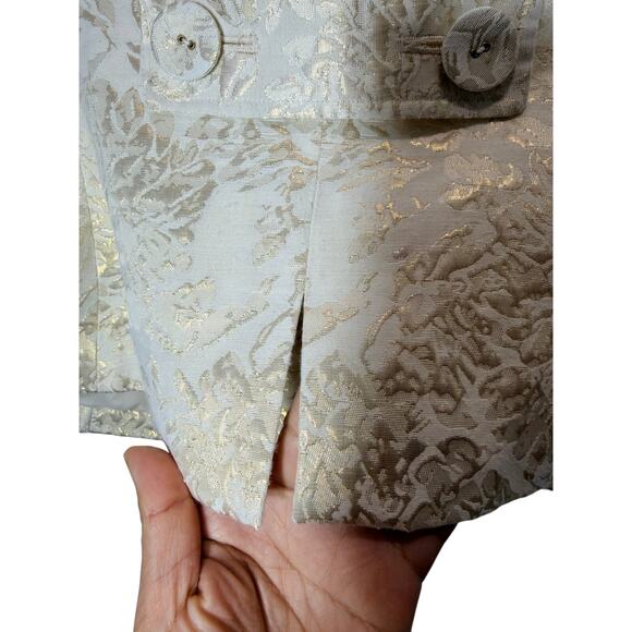 Emma James Women Blazer Size 8 Ivory Gold Brocade Jacket 3/4 Sleeve Lined - Picture 9 of 16